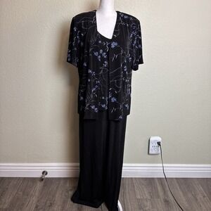 Ronni Nicole Women's Black Dress Maxi  Purple Floral Open Front Short Sleeves 12